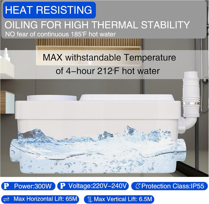 HOCANFLO 400W Kleinhebeanlage Pumpe, Hebeanlage leise Kupfer Wicklung Draht Motor Abwasser Dusche Li