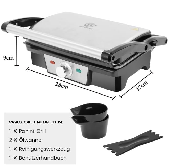 SUPERLEX Kontaktgrill Tischgrill 1500W für Steak, Sandwich Maker, Panini Grill, Toaster mit antihaft
