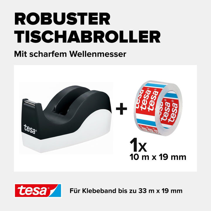 tesa Easy Cut Tischabroller ORCA - rutschfest, einfache Handhabung, sauberer Schnitt - mit 1 Rolle t