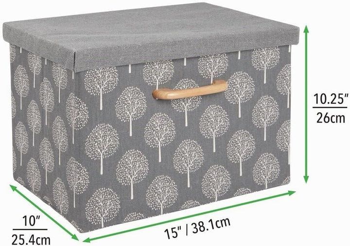 mDesign 2er-Set Aufbewahrungsbox – weich strukturierte Stapelbox mit Deckel und Holzgriff – stabile