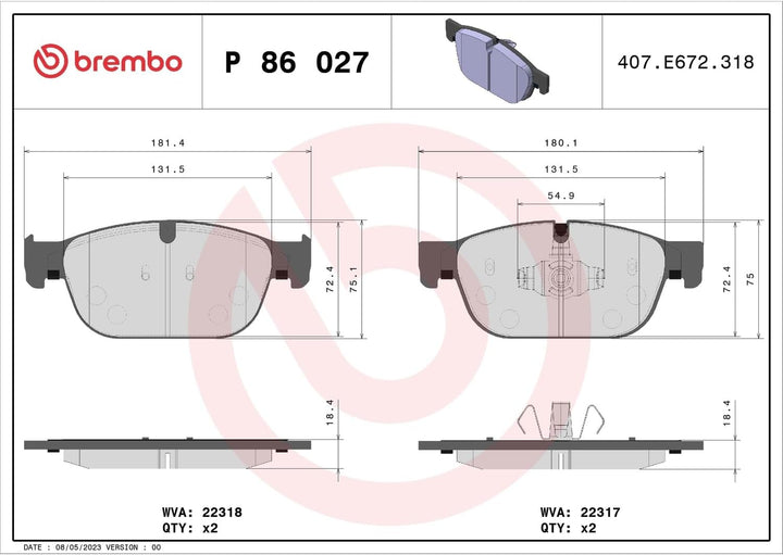 BREMBO P 86 027 Bremsbelag