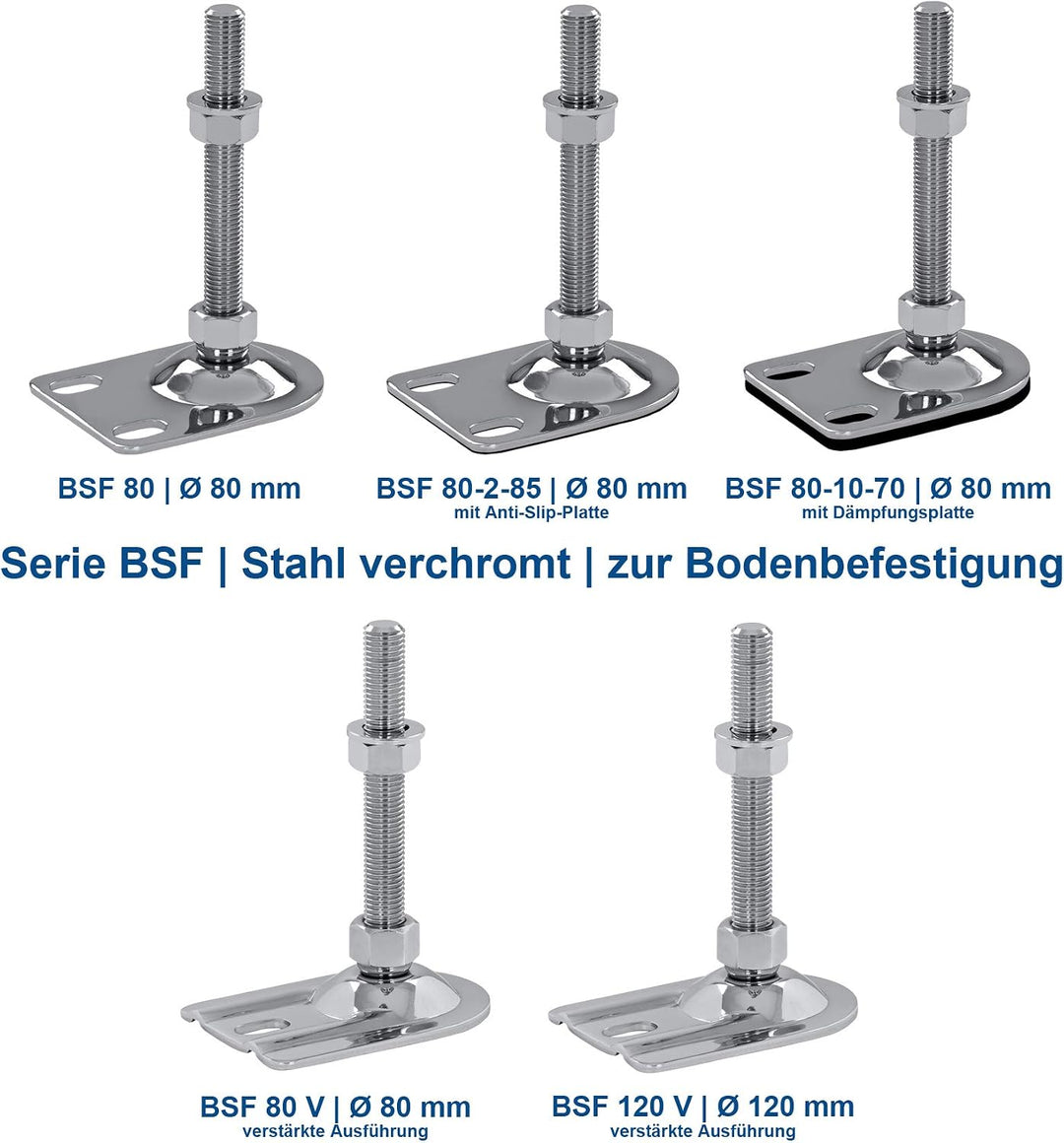 Schwaderer Maschinenfüsse/Nivellierfüsse/Gelenkfüsse/Stellfüsse, höhenverstellbar BSF80 Ø 80mm, Stah