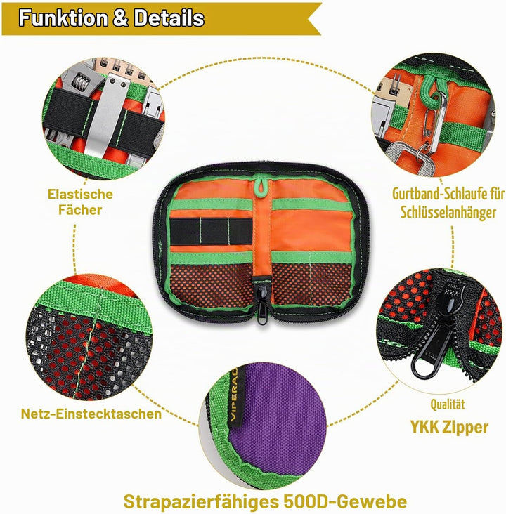 VIPERADE VE10 EDC Pouch Kleine Werkzeugtasche mit 10 Fächern, EDC Tasche mit Klettfläche für DIY Pat