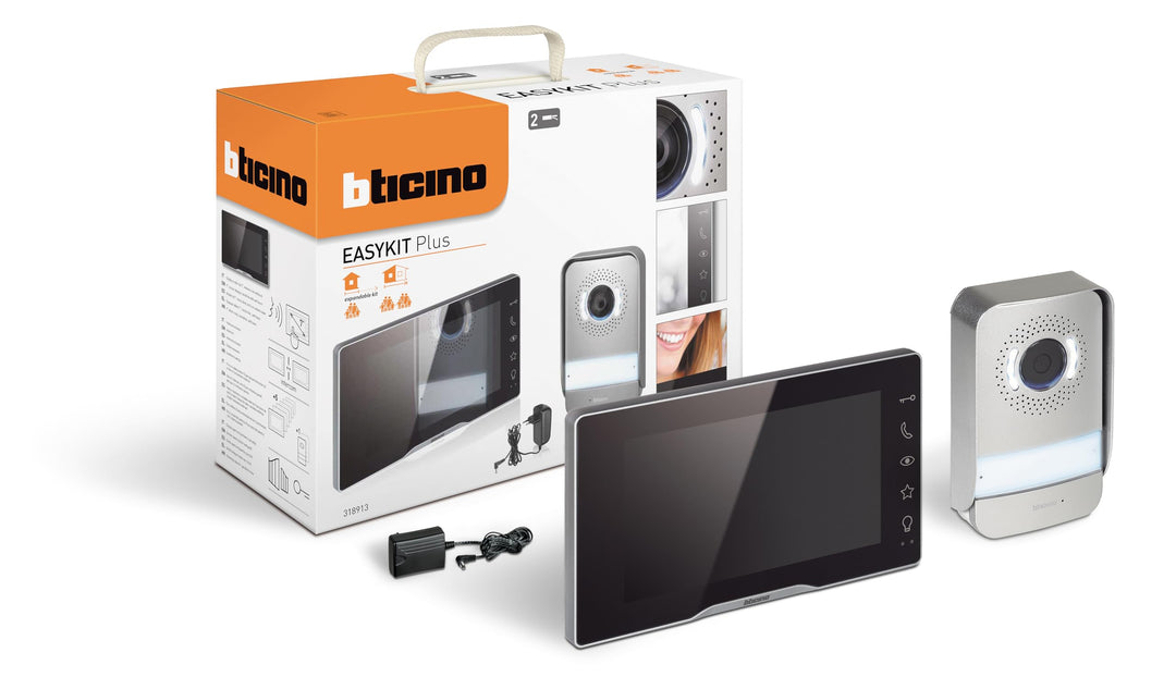 Bticino 318913 Easykit Plus Video-Türsprechanlage für 1-Familienhaus, Plug-In mit 2 Drähten, 1 exter