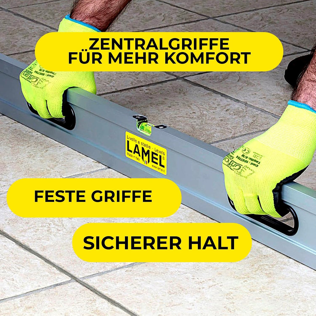 LAMEL Richtlatte 100 cm, mit Libellen und Griffen, eloxiertem Aluminium, verstärktes Profil, zum Ver