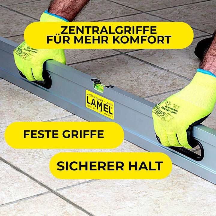 LAMEL Richtlatte 100 cm, mit Libellen und Griffen, eloxiertem Aluminium, verstärktes Profil, zum Ver