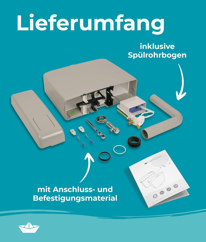 Calmwaters® Spülkasten Grau mit Spül-Stopp-Funktion, 6-9 Liter Spülmenge, Aufputzspülkasten WC schma