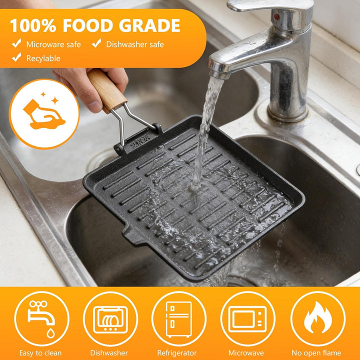 Houkiper Steakpfanne 24x24 cm – Rechteckige Steakpfanne mit Grillrillen, Grillpfanne Gusseisen Induk