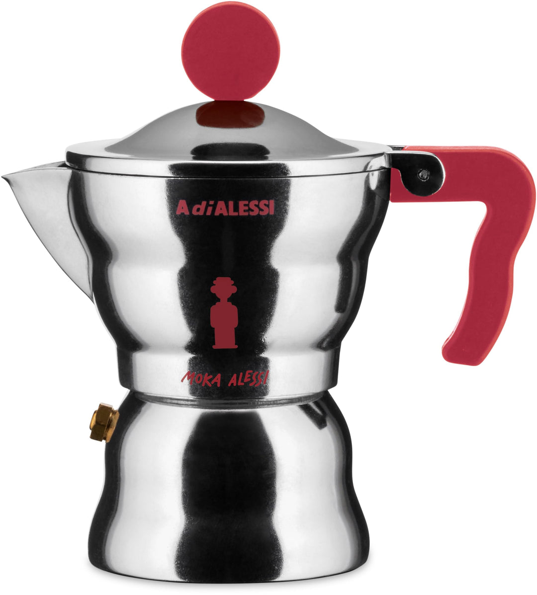 Alessi, Design Espressokocher, Gehäuse aus Aluminium, Griff und Knopf aus thermoplastischem Harz, 1