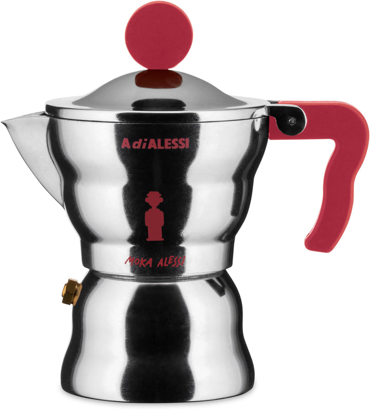 Alessi, Design Espressokocher, Gehäuse aus Aluminium, Griff und Knopf aus thermoplastischem Harz, 1