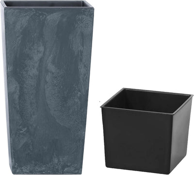 MELTOM Blumenkübel Beton Optik mit Einsatz Slim Hoch Quadratisch SET2: XXL+XL Farbe: Anthrazit