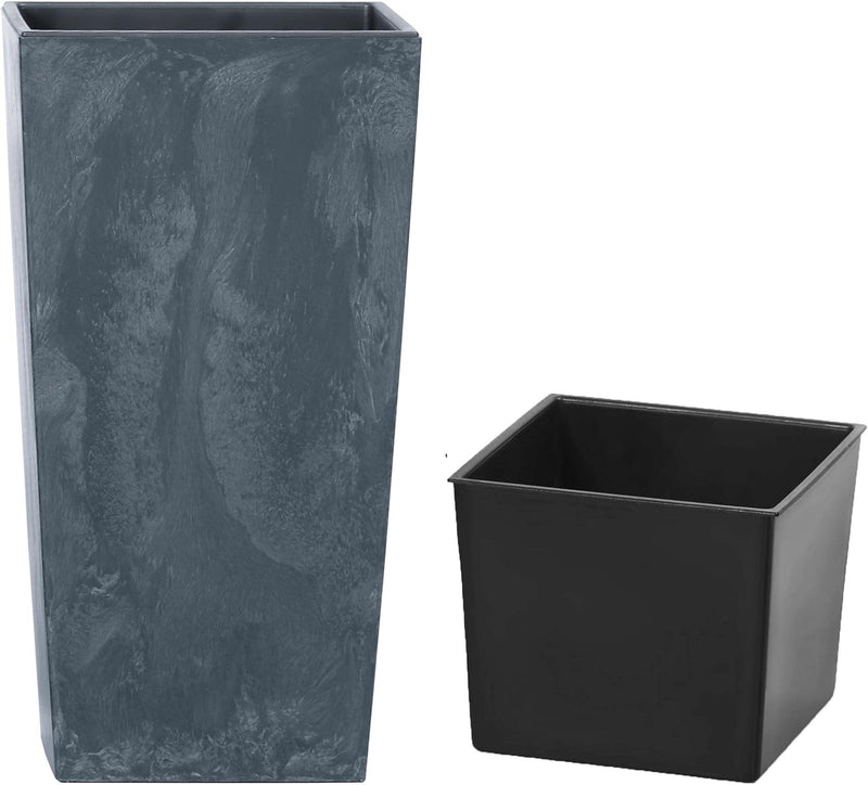MELTOM Blumenkübel Beton Optik mit Einsatz Slim Hoch Quadratisch SET2: XXL+XL Farbe: Anthrazit