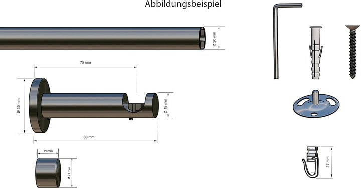 Tilldekor Innenlauf Gardinenstange HIGH-LINE ANDRAX, 1-Lauf, braun-antik, Ø 20 mm, 240 cm, inkl. Trä