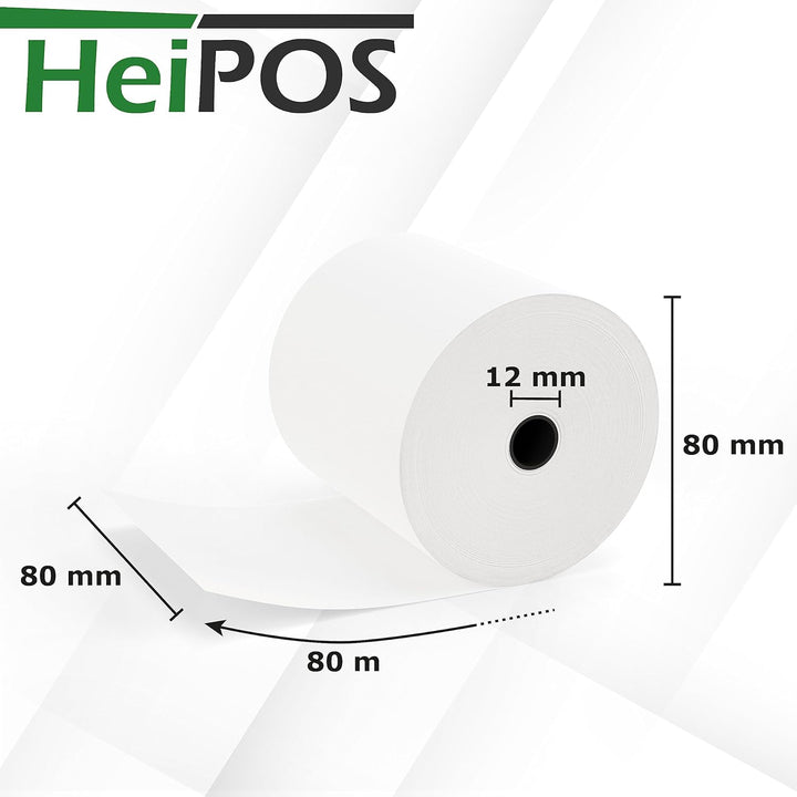 HeiPOS 5x Thermorollen 80mm x 80m x 12mm (Ø 80mm) - Kassenrollen für Epson TM-T88, Star, Citizen, Me