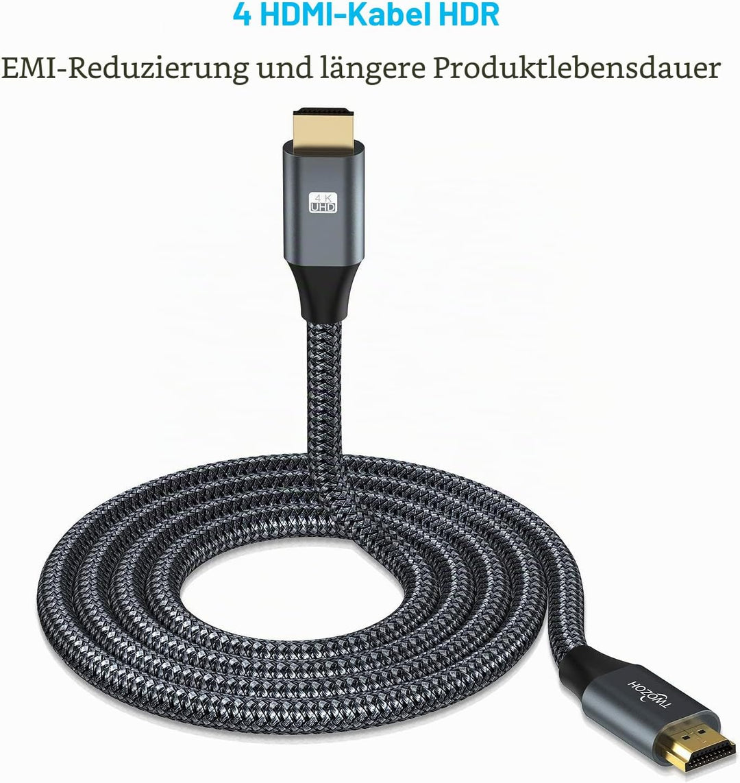 Twozoh 4K HDMI Kabel 10M, HighSpeed 18Gbps HDMI auf HDMI Kabel, geflochtenes 2.0 HDMI-Kabel Kompatib