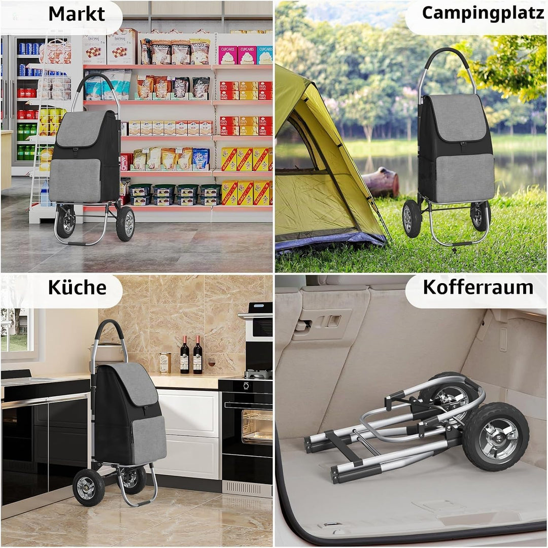 DROMEZ Einkaufstrolley Gross - 50L Leichte Einkaufswagen Klappbar aus Aluminium - 2 Extra Grosse Räd