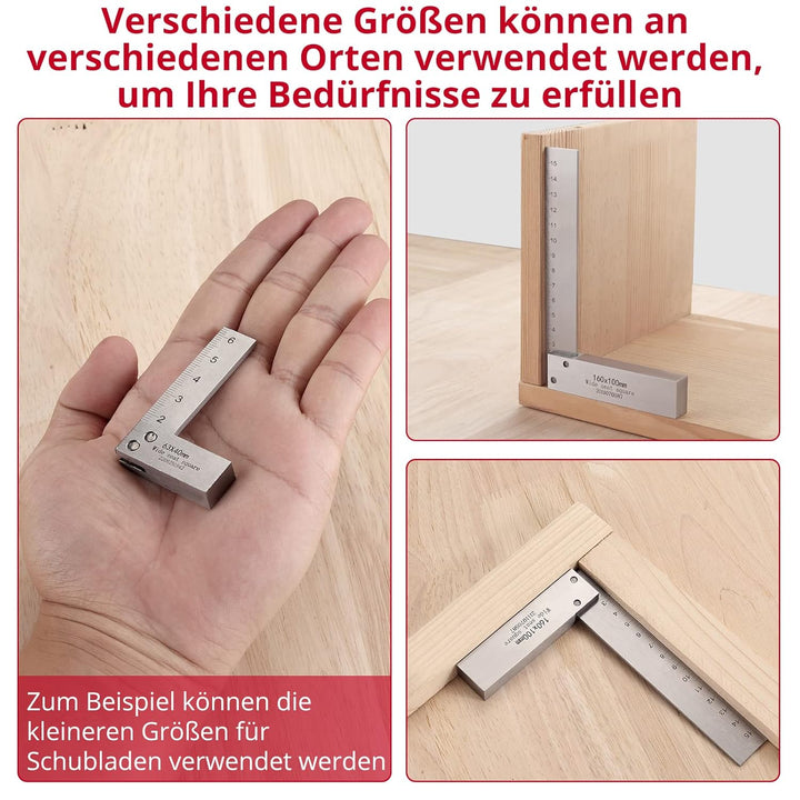 XUNTOP Schlosserwinkel 4-teilig 90 Grad Winkellineal mit metrischer und Zoll-Skala （63x40mm 80x50mm