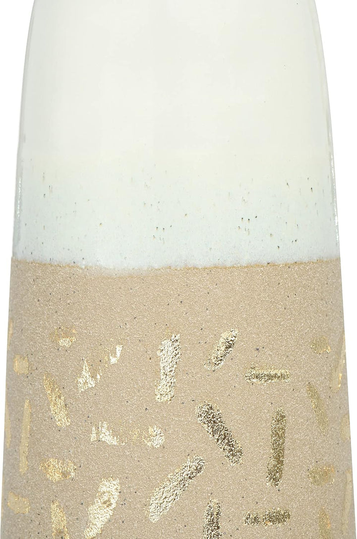 Main + Mesa Vase aus Steingut mit goldfarbenem Muster 4" diameter x 14" tall, 4" diameter x 14" tall