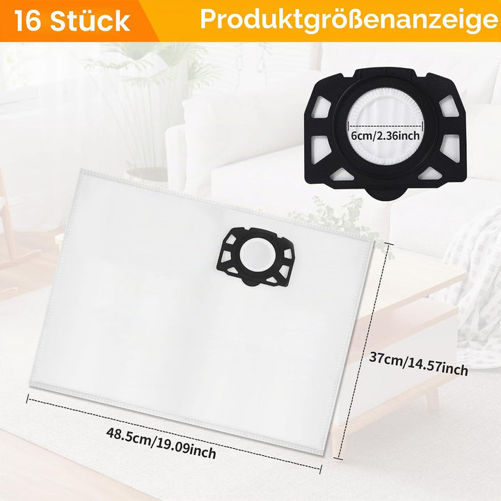 16 Stück KFI 357 Staubsaugerbeutel für Kärcher WD2 WD2 Plus WD3 KWD1 KWD2 KWD3 MV3 WD3.200-WD3.800M