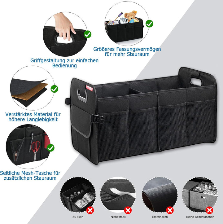 Auto Kofferraum Organizer Faltbare 55L Kofferraumtasche mit Abnehmbare Fächer & Stabiler Boden, Gros