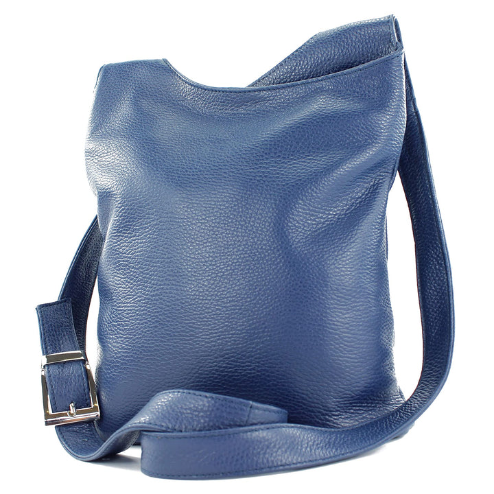 modamoda de - T221 - ital. Umhängetasche Schultertasche Medium aus Leder Saphirblau, Saphirblau