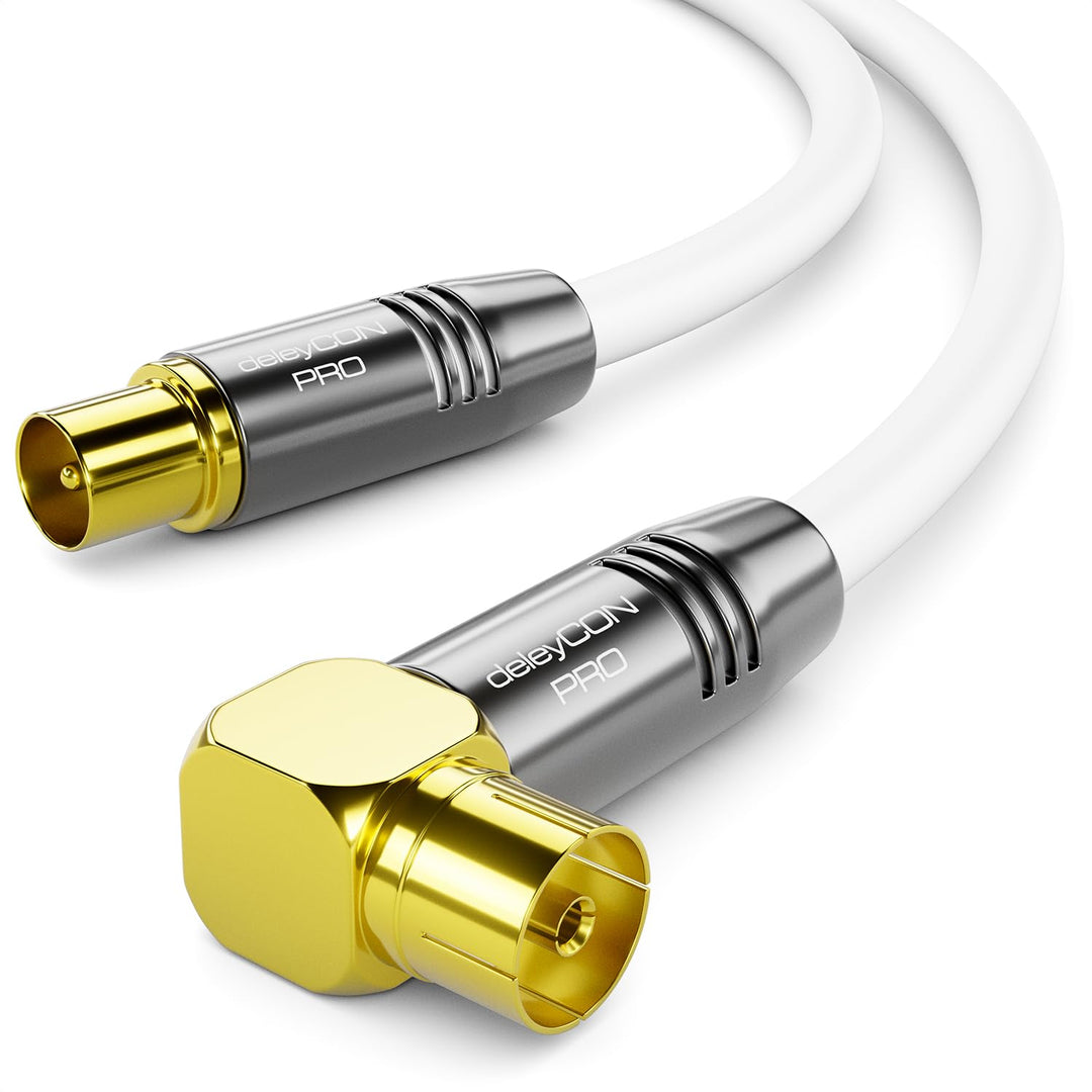 deleyCON 12,5m TV Antennenkabel HDTV Full HD - 1x gewinkelt - Koaxialkabel - TV-Stecker (gerade) zu