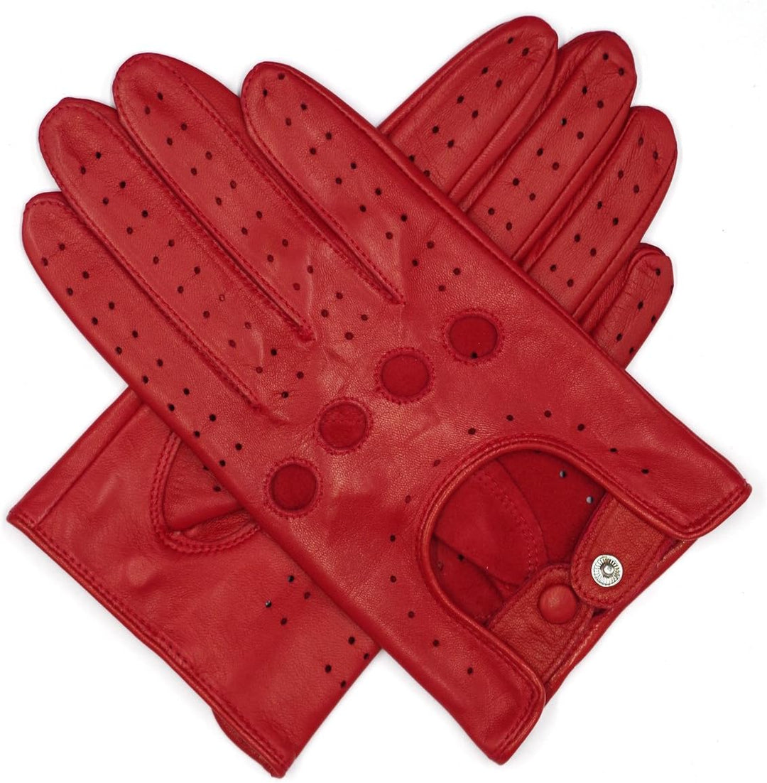 Harssidanzar Damen Sommer Leder Fahrhandschuhe Lammfell Fahrhandschuhe GL009EUA Rot(touchscreen) S,