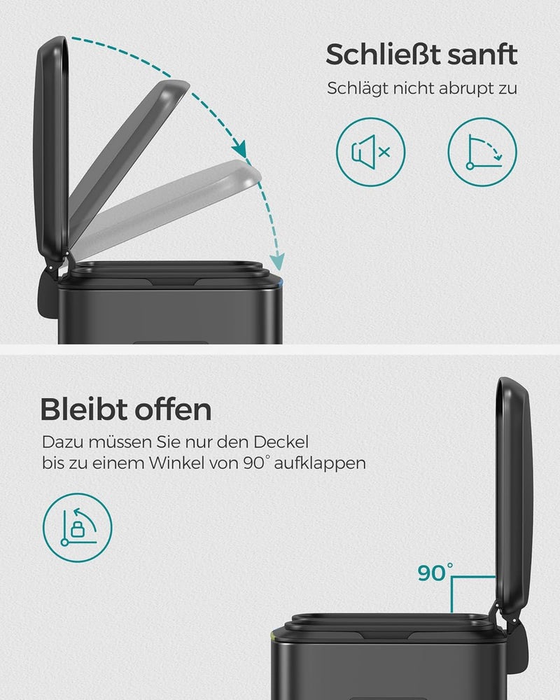 SONGMICS LTB40B02 Küchenmülleimer, mit zwei Inneneimern aus Kunststoff (2 x 20 Liter) aus Metall, Pe