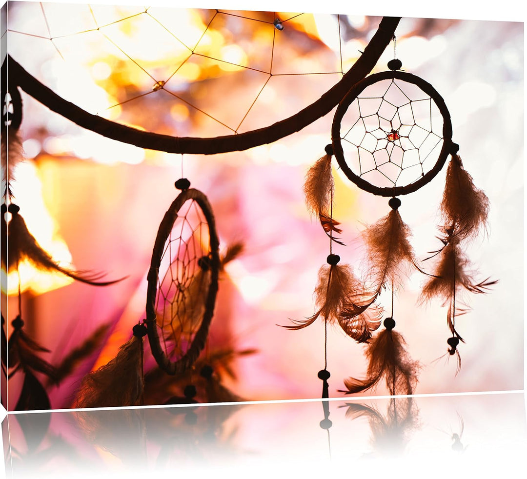 Pixxprint Traumfänger bei Sonnenuntergang als Leinwandbild/Grösse: 100x70 cm/Wandbild/Kunstdruck/fer