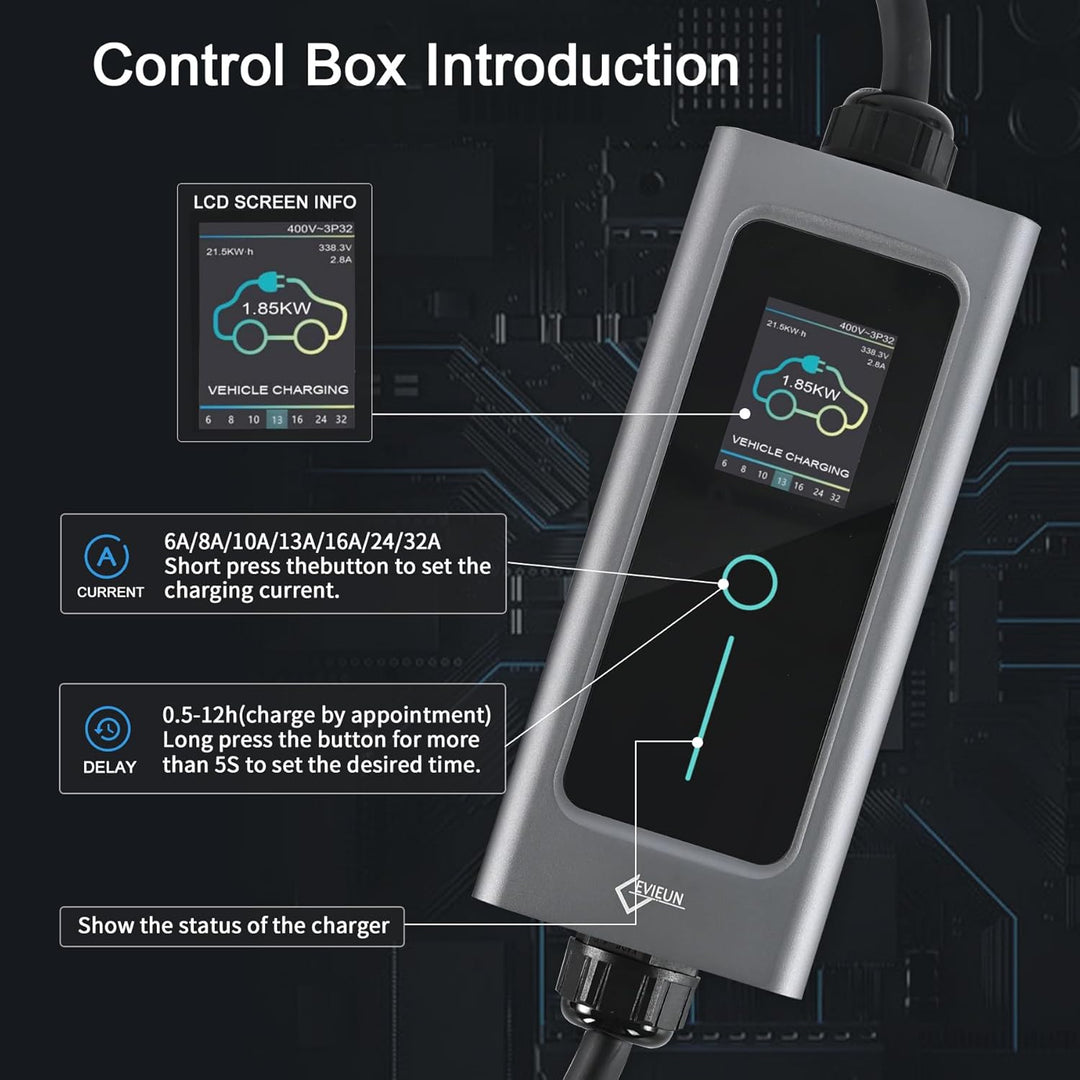 EVIEUN EV Ladekabel Typ 2 7,2 kW 1-Phasen 6-32 A 5M, EV-Ladegerät Ladekabel CEE auf Typ 2 mit Allen