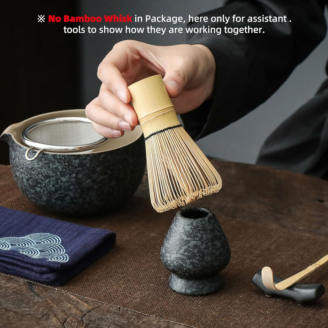 TEANAGOO Japanese Natural Rock Texture Matcha Chawan mit Schneebesenauflage, 510 ml. K17, Rocky-Schw