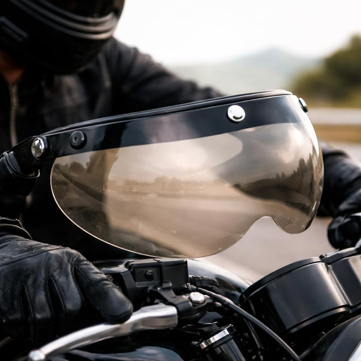 SPYMINNPOO Visier für Motorradhelme, Universelles 3-Snap-Retro-Helmvisier, Winddichtes Halbgesichtsh