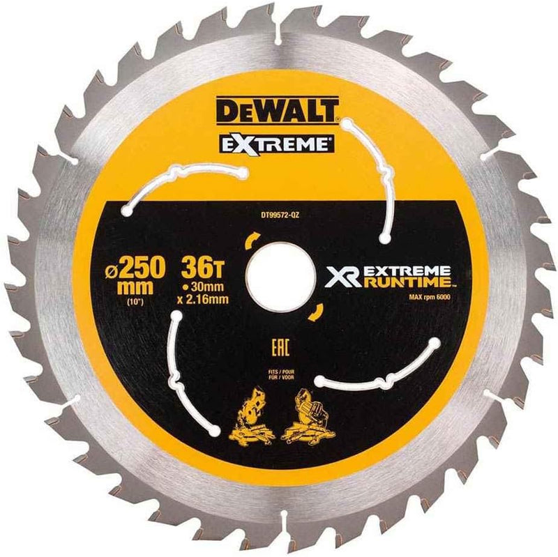 Dewalt XR Extreme Runtime Kreissägeblatt DT99572 (250/30 mm, 36 WZ/FZ, 7°, für feine Schnitte, für d