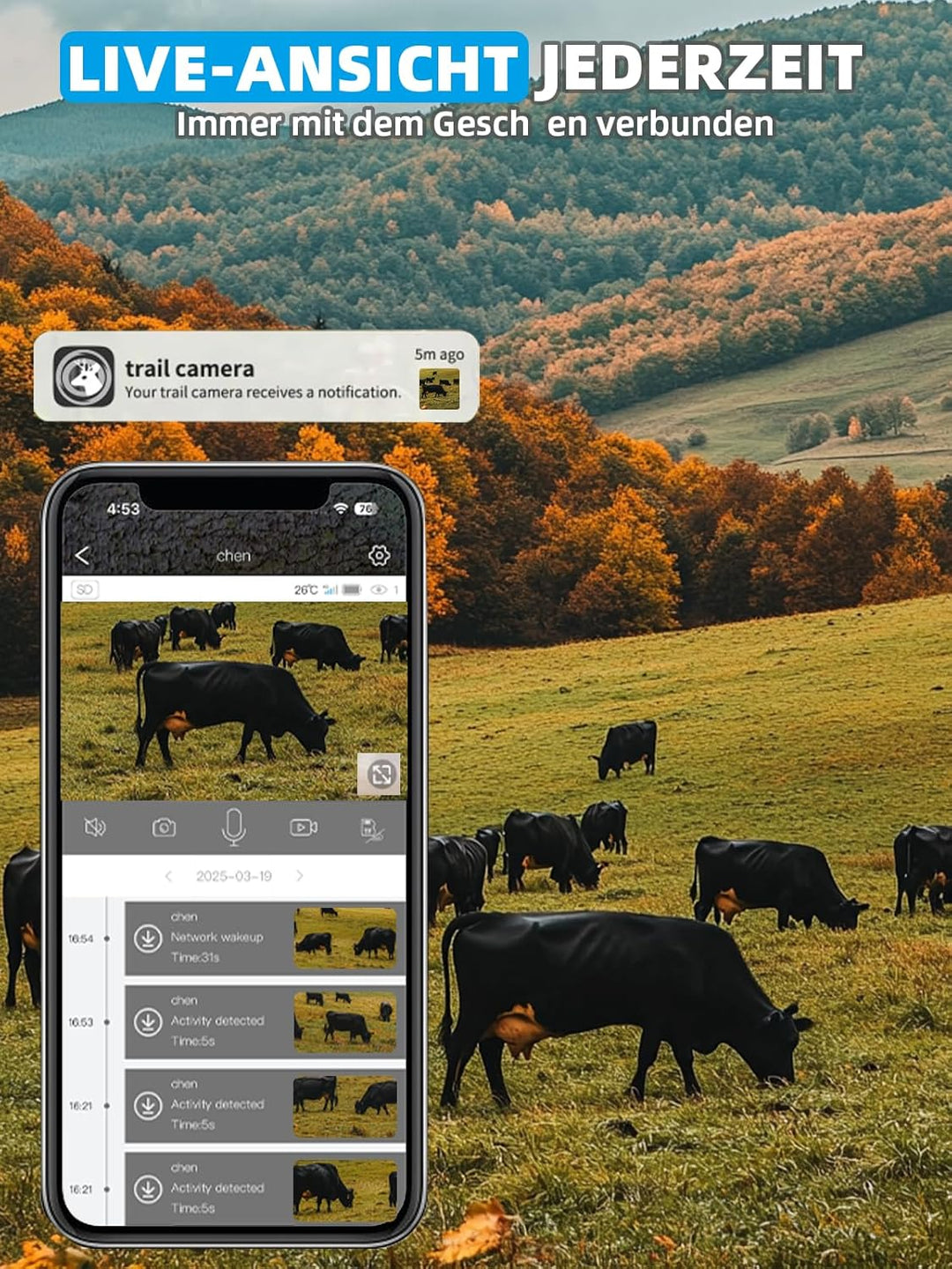 Wildkamera, 4G LTE Wildkamera mit Handyübertragung APP, 2,5K Wildtierkamera Solar mit SIM Karte, Bew