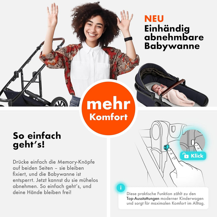 Daliya® FLEXI-PRO M 2in1 Kinderwagen & Buggy (Blau-Grau), Blau-Grau
