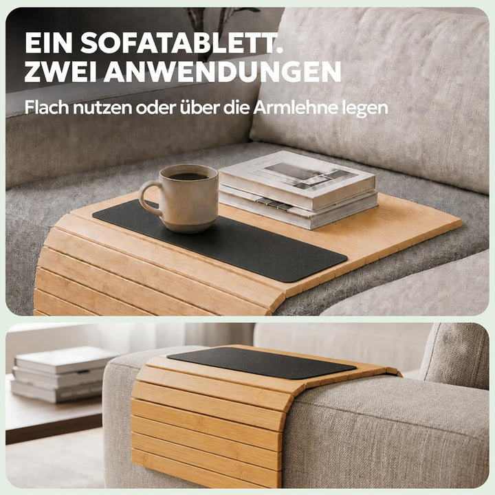 BAM BOO BOX Sofatablett aus Bambus - Couch Tablett flexibel - Sofatablett Armlehne - Sofa Tablett Ho