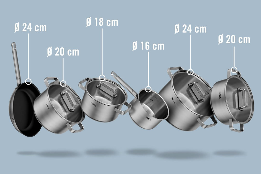 WOLL – Steel Topf-Set 10-teilig Ø 20–24 cm – Induktions-Töpfe aus Edelstahl, spülmaschinenfest, ener