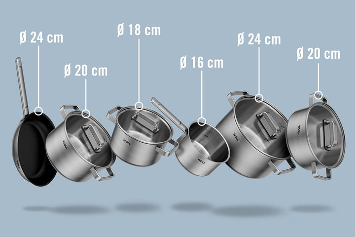 WOLL – Steel Topf-Set 10-teilig Ø 20–24 cm – Induktions-Töpfe aus Edelstahl, spülmaschinenfest, ener