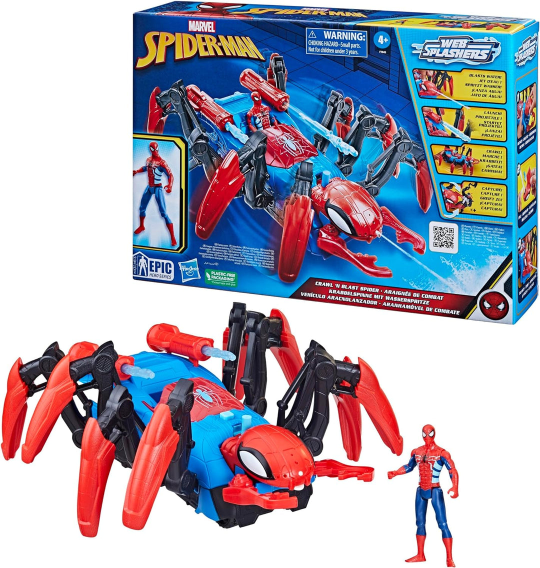 Marvel Spider-Man Krabbelspinne mit Wasserspritze, Superhelden-Spielzeug ab 4 Jahren, feuert Projekt