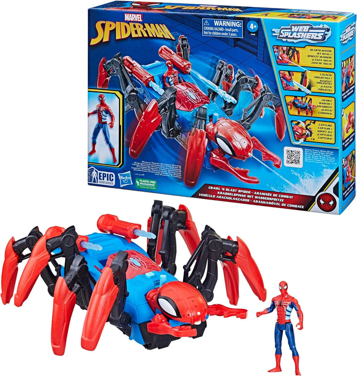 Marvel Spider-Man Krabbelspinne mit Wasserspritze, Superhelden-Spielzeug ab 4 Jahren, feuert Projekt