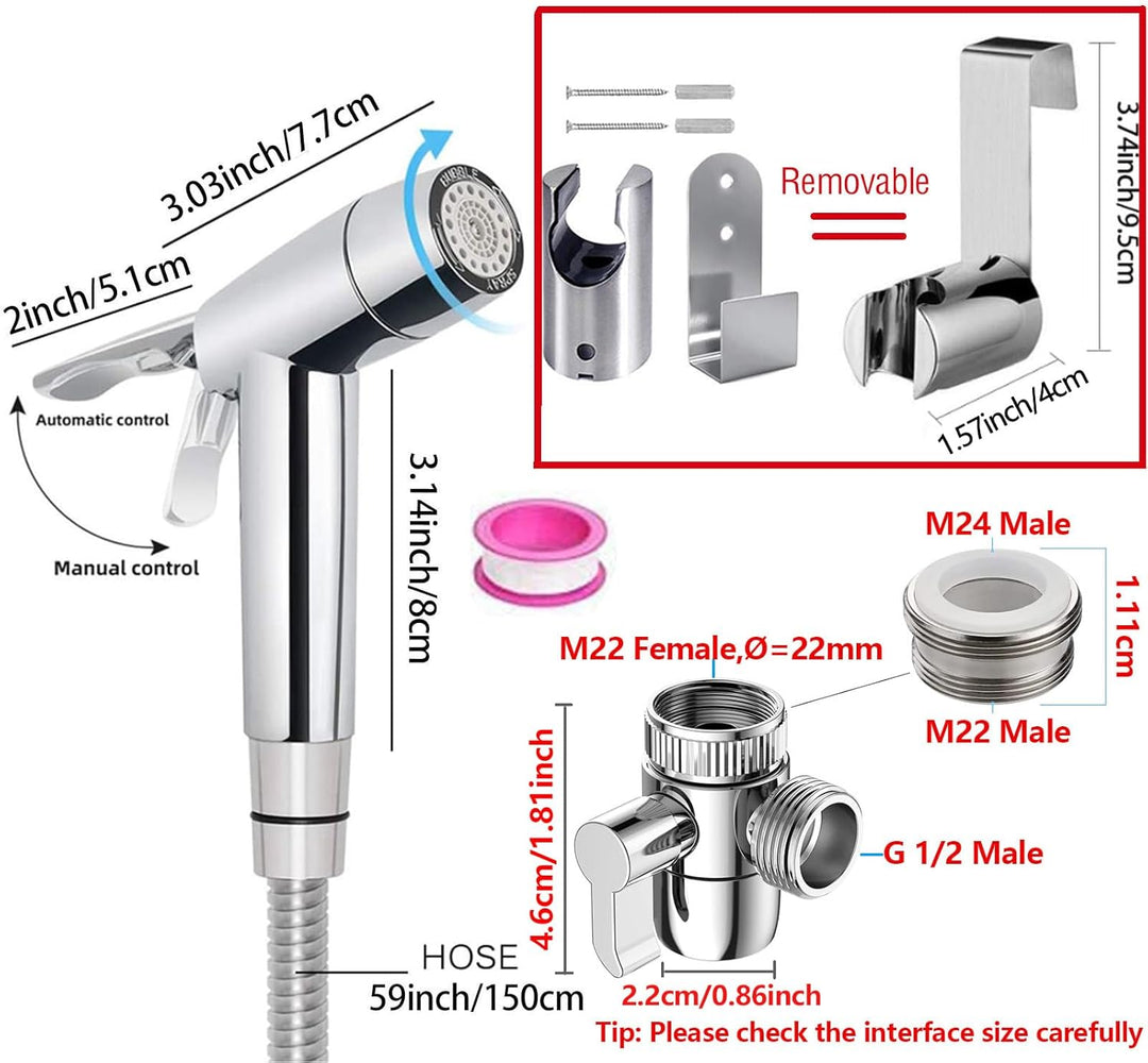 Bidet Handbrause Set, ABS-Kunststoff Baby Stoffwindelsprüh Kit mit Schlauchhaken aus Edelstahl, M22