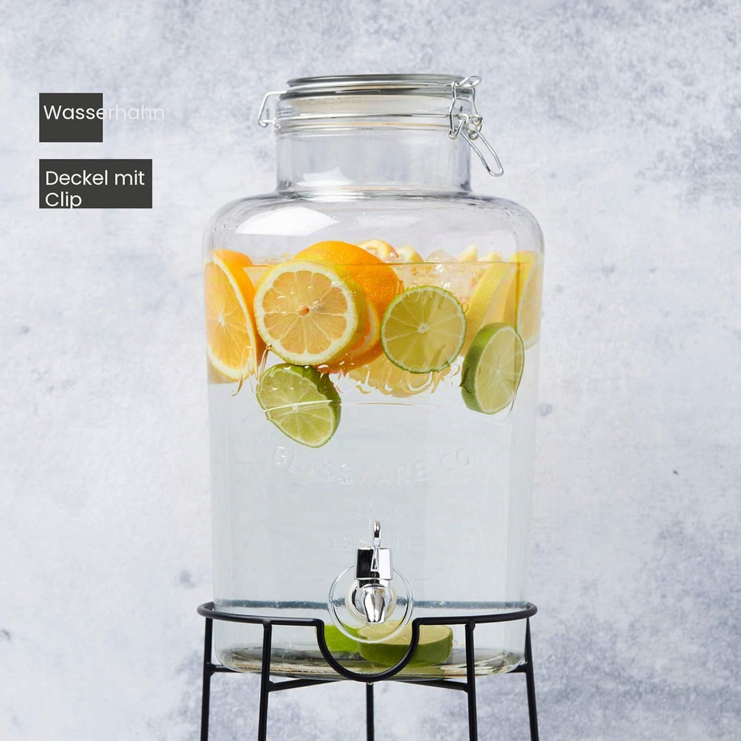 Point-Virgule Limonadenspender mit Zapfhahn, getränkespender aus Glas, rund 8L, Durchsichtig, 8L