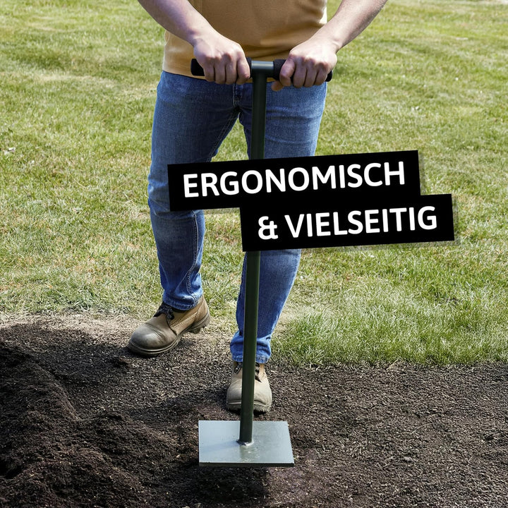 Bodenverdichter Handstampfer aus Stahl - Gartenstampfer mit 20x20cm Platte & Softgriff - Erdstampfer