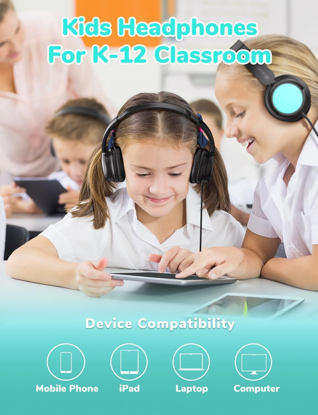 iClever kopfhörer Kinder mit Kabel 5 Pack, Kinderkopfhörer für die Schule | SafeSound Tech, Stereo-S