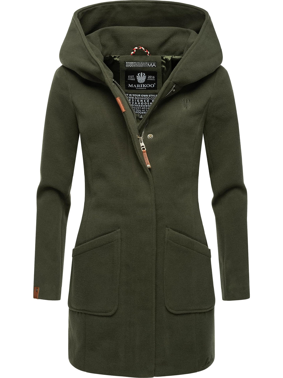 MARIKOO Damen Mantel in Wolloptik Warmer Trenchcoat mit Kapuze Maikoo XS-5XL, M Olive