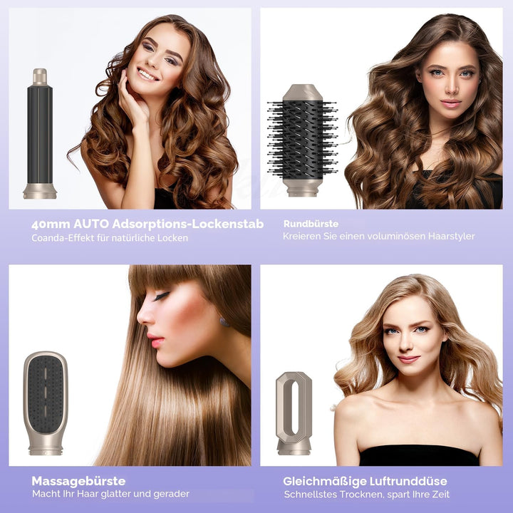 6 in 1 Hairstyler Set, Air Styler mit 1000W Haartrockner, Rundbürstenföhn, Lockenstab, Warmluftbürst