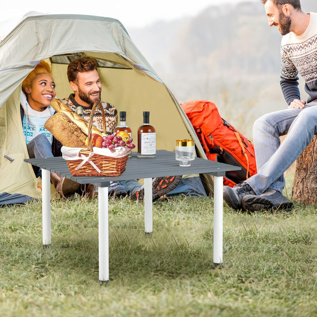 GOPLUS Campingtisch, Picknicktisch aufrollbar aus Tannenholz bis 50kg belastbar, Balkontisch Gartent