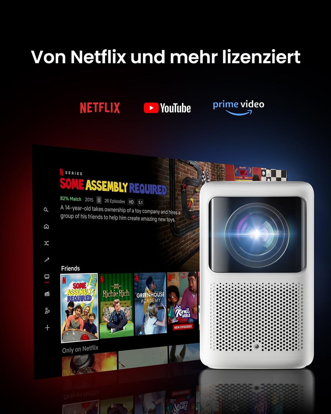 Dangbei Mini Beamer, Netflix offiziell lizenziert, 1080P Full HD, 400 ISO Lumen, 2*6W Lautsprecher,