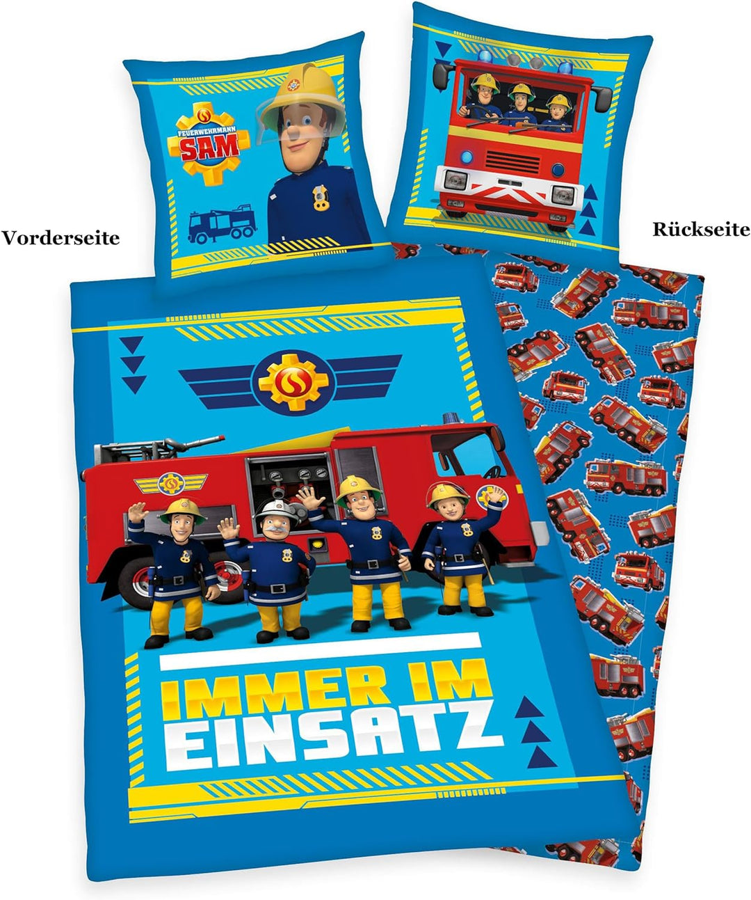 Herding Bettwäsche-Set, Feuerwehrmann Sam, Kopfkissenbezug 80 x 80 cm mit Knöpfen und Wende-Motiv, B