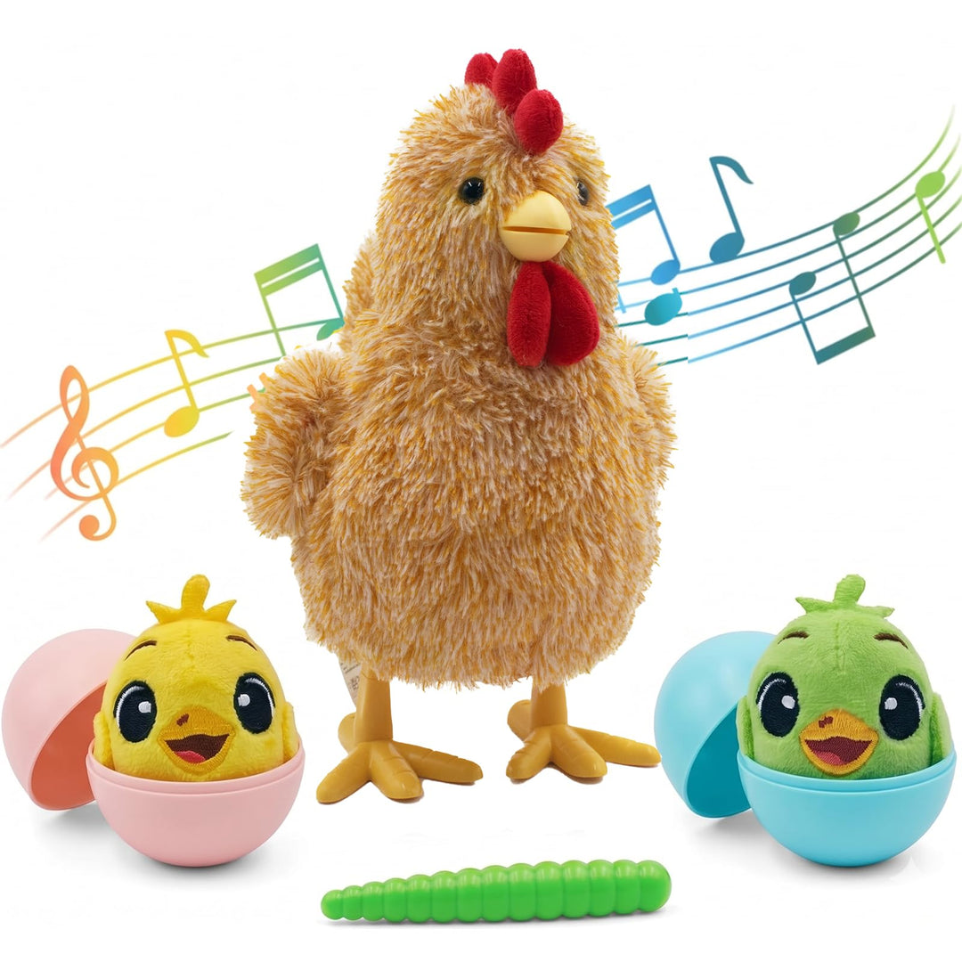 YH YUHUNG Interaktives Mama-Huhn Plüschspielzeug, Geht Singt und Legt Eier, Elektronisches Bauernhof